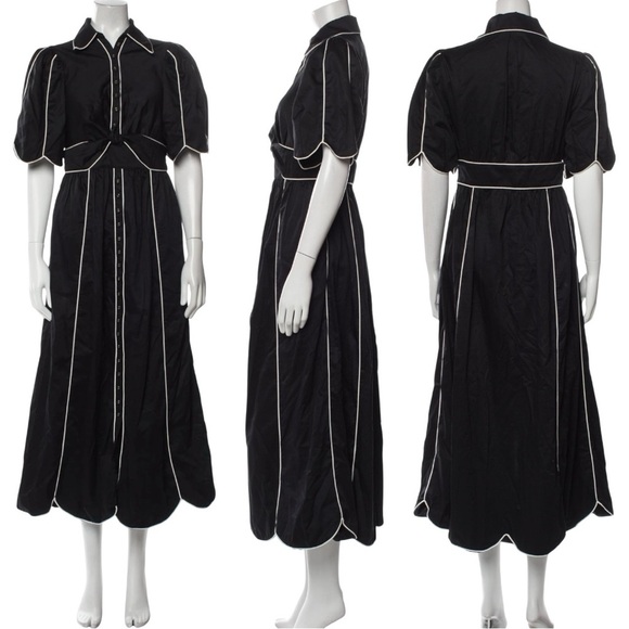 Farm Rio Contrasting-Trim Puff Short Sleeve Button Down Midi Dress Small NEW - Picture 13 of 16